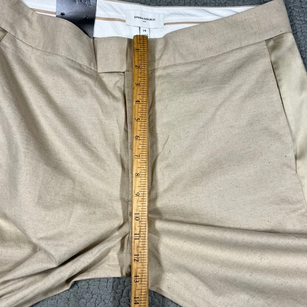 Banana Republic  Linen Blend Pants Womens 14 Beige High Rise Cropped Tuxedo NEW